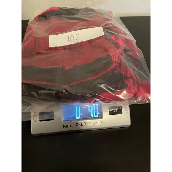 Bebe Womens Large Red Black Silk Lace Wrap Top Floral Print Bow Romantic Y2K - Picture 8 of 8